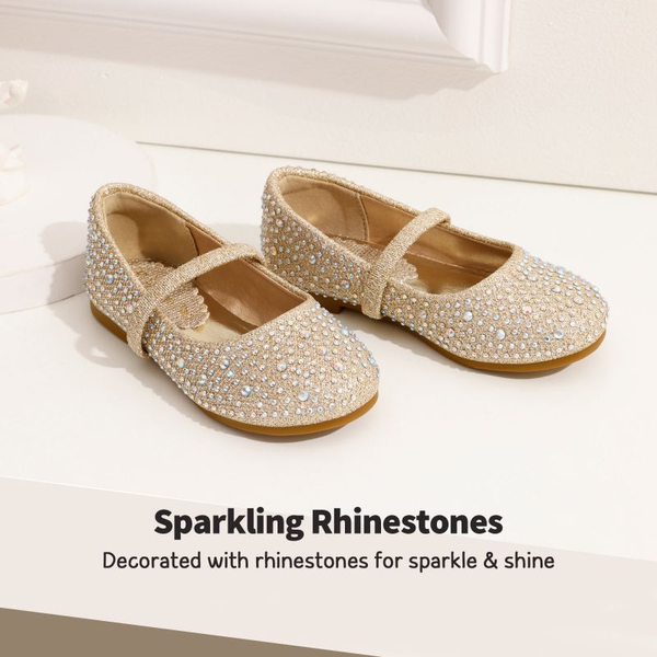 Girl's Rhinestone Ballet Flats - GOLD GLITTER - 2